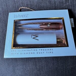 la-tweez Pro Illuminating Tweezers Rose Gold Diamond Dust Slanted Stainless Ste…